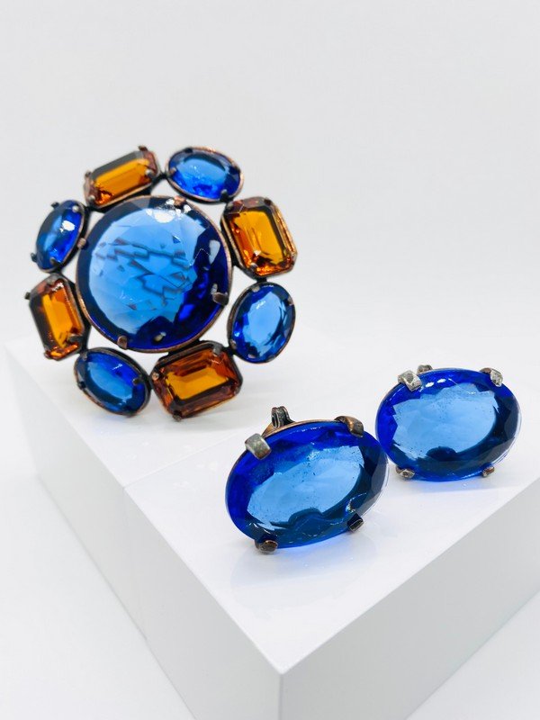 VINTAGE 7 STRAND 80'S SIGNED YSL YVES ST LAURENT RUNWAY BROOCH & EARRINGS (1 of 2)