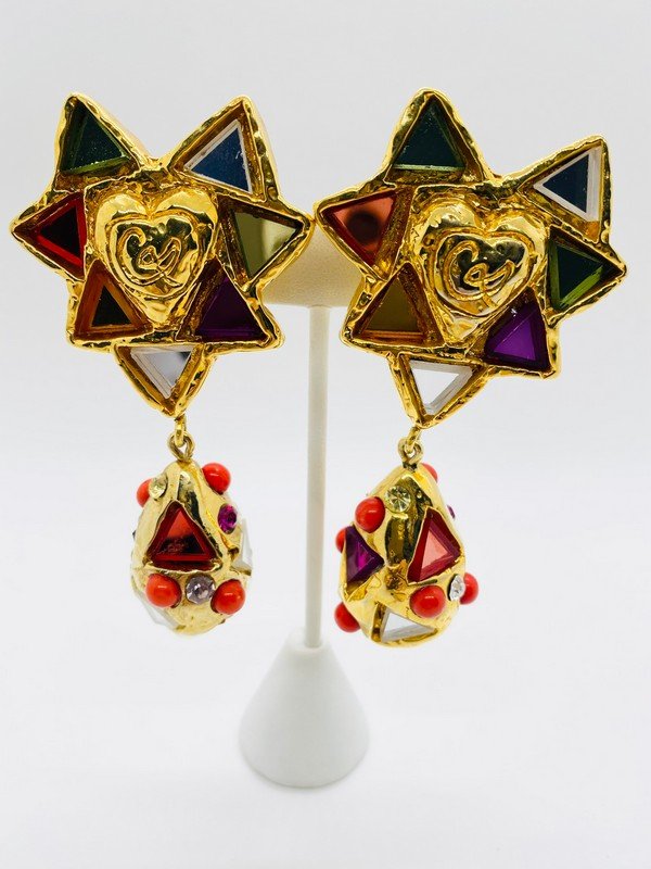 RARE VINTAGE SIGNED CHRISTIAN LACROIX PARIS MIRROR RUNWAY EARRINGS (1 of 3)