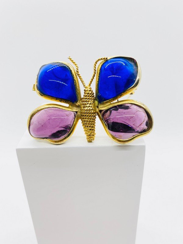 IMPORTANT SIGNED YSL YVES ST LAURENT 60'S GRIPOIX GLASS BUTTERFLY BROOCH (1 of 2)