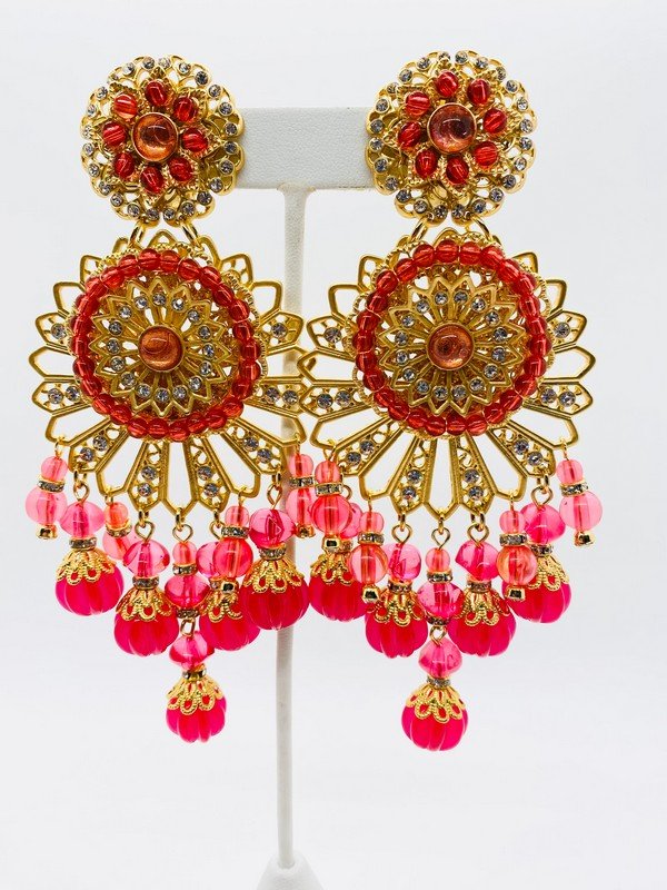 AN EXCEPTIONAL FRENCH CHANDELIER STYLE 5" RUNWAY PINK EARRINGS (1 of 2)