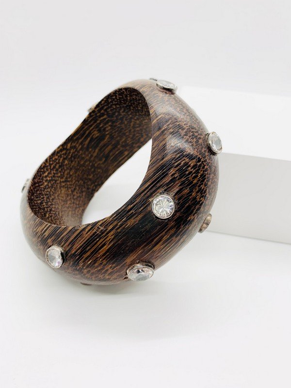 VINTAGE PATRICIA VON MUSULIN RARE WOOD STERLING QUARTZ BANGLE (1 of 2)