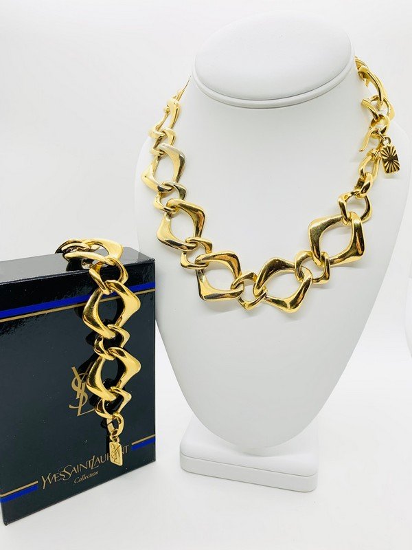 VINTAGE 80'S YVES ST LAURENT YSL OVERSIZED NECKLACE & BRACELET (1 of 2)