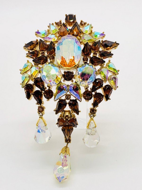 VINTAGE CROWN TRIFARI OVERSIZED JEWELED MOGUL RARE BROOCH (1 of 3)