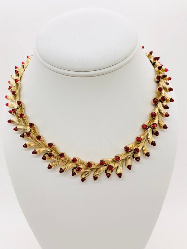VINTAGE TRIFARI JEWELED MOGUL RARE RUBY GLASS CHOKER NECKLACE (1 of 3)