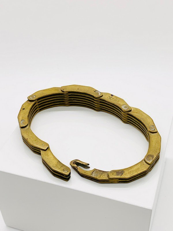 UNIQUE VINTAGE 1950'S SIGNED FRANCE MACHINE AGE TIRETRACK BRACELET (1 of 2)