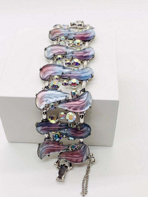 VINTAGE SIGNED PIERRE FRENCH DESIGNER 50'S RHINESTONE & GLASS BRACELET (1 of 2)