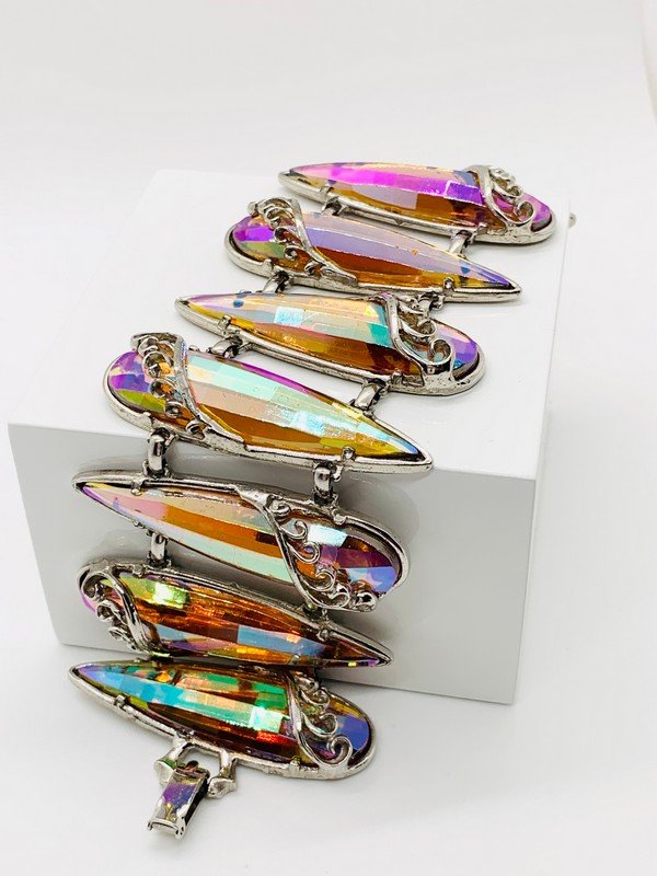 VINTAGE SIGNED PIERRE FRENCH DESIGNER 50'S GEOMETRIC GLASS BRACELET (1 of 2)