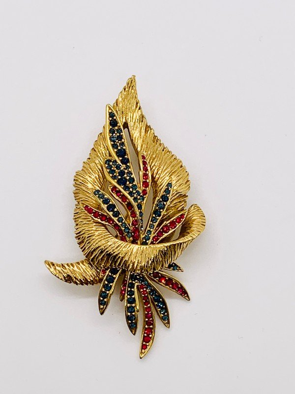 VINTAGE SIGNED CINER SAPPHIRE & RUBY CRYSTAL 1960'S LARGE BROOCH (1 of 2)