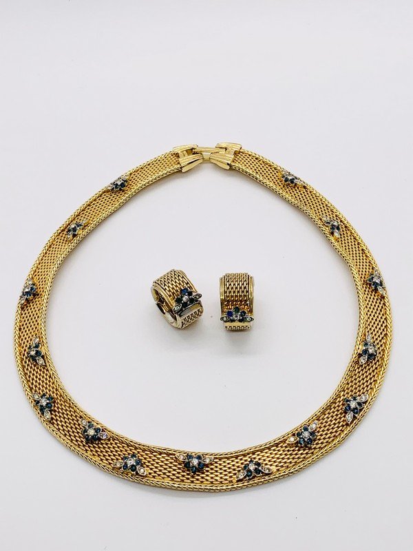 A VINTAGE SIGNED MARCEL BOUCHER RARE LOOK OF FINE NECKLACE & HOOP EARRINGS (1 of 2)