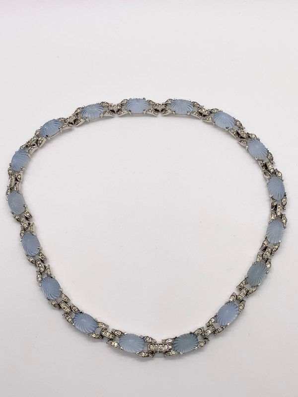 AN IMPOSSIBLE TO FIND SIGNED JOMAZ CARVED GLASS FRUIT SALAD LOOK OF FINE NECKLACE: A signed Jomaz carved glass 16" fruit salad necklace