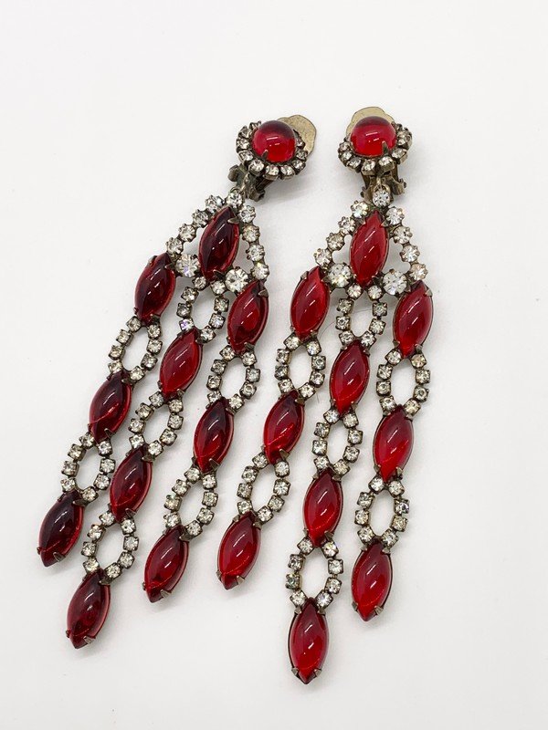 A RARE LARGE PAIR OF K.J.L. KENNETH LANE RUBY MOGUL RUNWAY EARRINGS (1 of 2)
