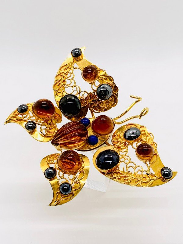 MUSEUM QUALITY SIGNED WILLIAM DE LILLO 5" GLASS BUTTERFLY BROOCH (1 of 3)