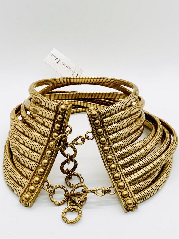 A RARE SIGNED VINTAGE CHRISTIAN DIOR BY JOHN GALLIANO NEVER WORN BRONZE RUNWAY CHOKER (1 of 4)