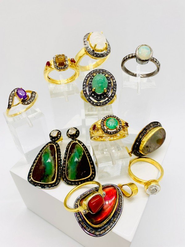 AN 11PC COLLECTION OF 22K GOLD OVER STERLING SILVER DIAMOND GEMSTONE JEWELRY LOT2 (1 of 5)