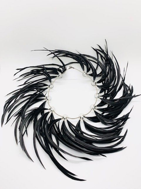 A HAUTE COUTURE RUNWAY OVERSIZED STERLING ROCK CRYSTAL & FEATHER FRENCH NECKLACE (1 of 2)