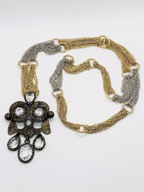 A VINTAGE SIGNED CHRISTIAN LACROIX HAUTE COUTURE GUNMETAL JEWELED PENDANT (1 of 3)