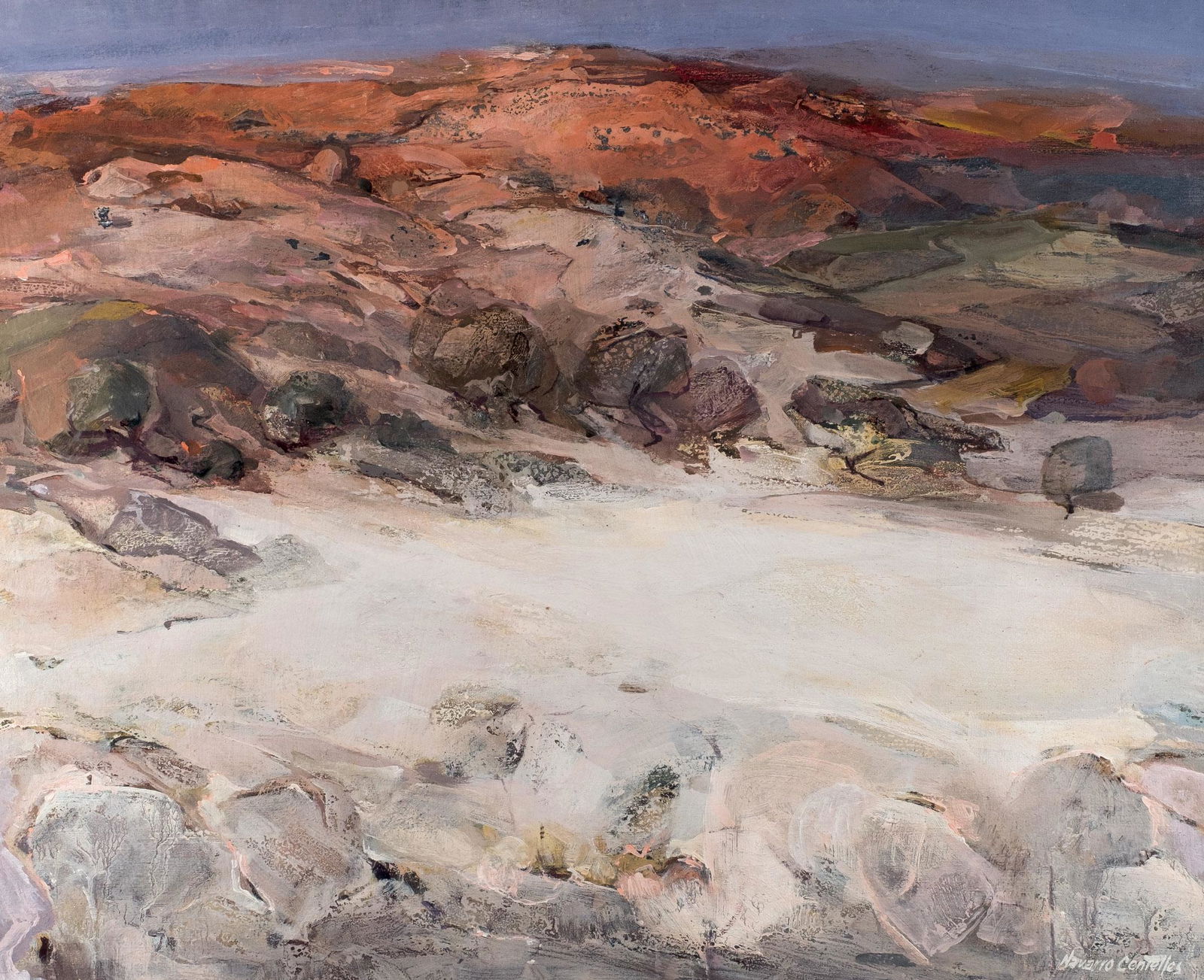 Miguel Navarro Centelles. Landscape: NAVARRO CENTELLES,MIGUEL (1923). "Paisaje". Óleo sobre lienzo. Firmado en el ángulo inferior derecho. Al dorso firmado y fechado 78. 81 x 100 cm