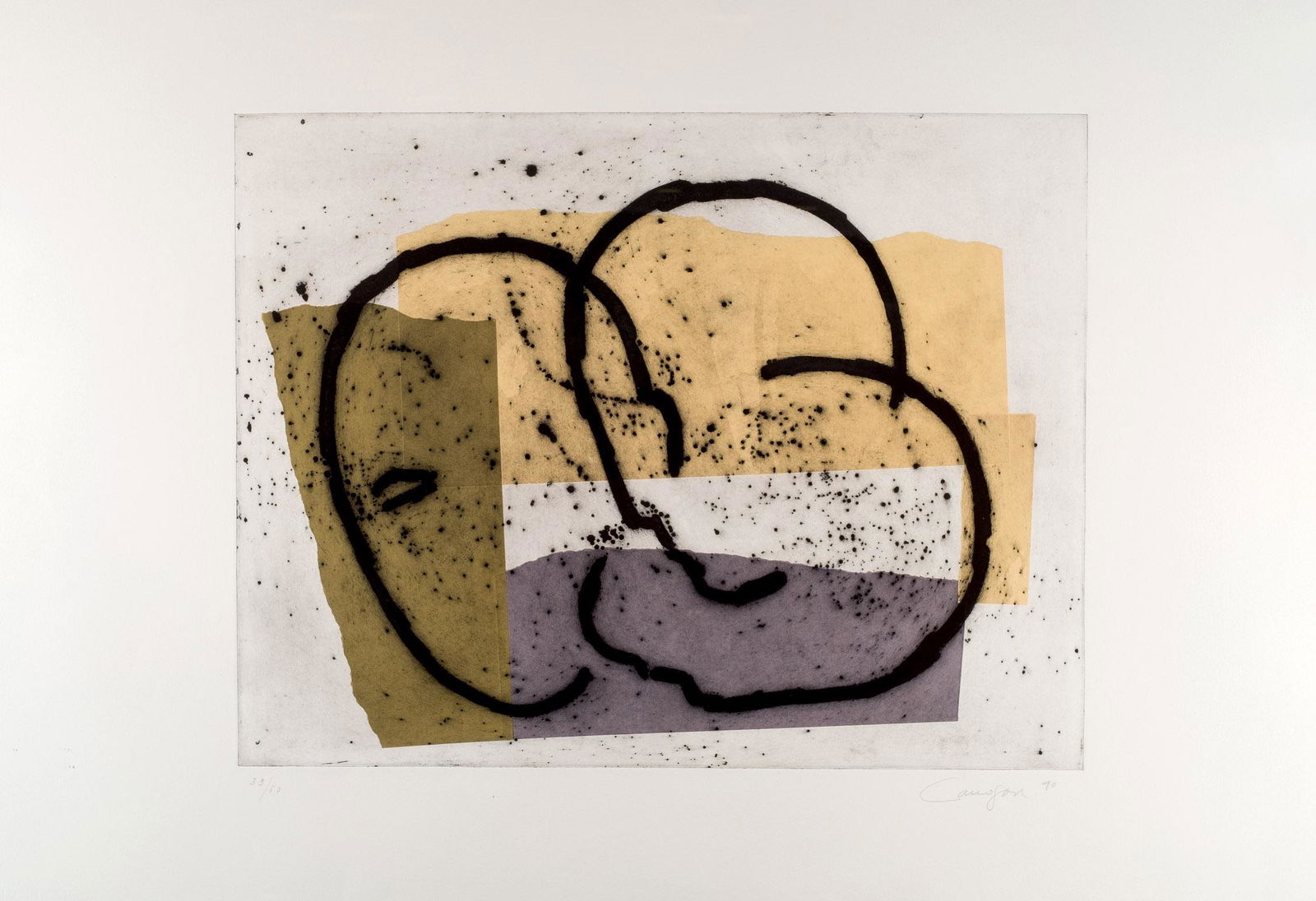 Rafael Canogar. Serie Constructivista 7-90: CANOGAR, RAFAEL (1934). "Serie Constructivista 7-90 (1990)". Aguafuerte y collage sobre papel Velin de Arches. Firmado y fechado (90) en el ángulo inferior derecho. Numerado (33/50) en el án