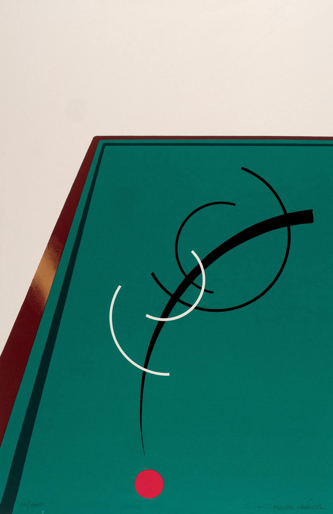 Equipo Crónica. Taco de Billar (1978): EQUIPO CRÓNICA (1963 - 1981). "Taco de billar (1978)". Serigrafía a colores sobre papel. Firmada en el ángulo inferior derecho. Numerada (66/150) en el ángulo inferior izquierdo. P