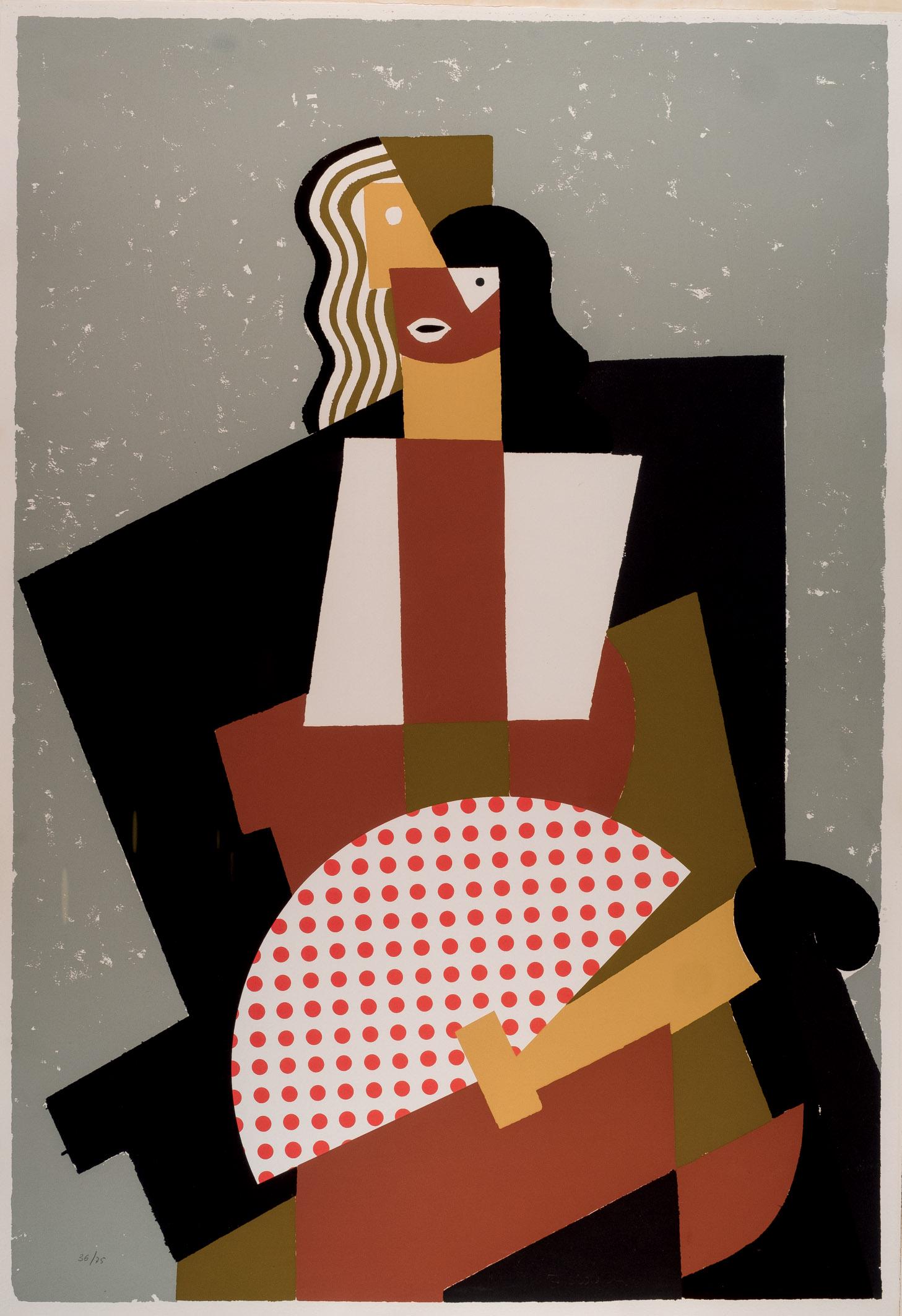 Equipo Crónica. Fan with dots: EQUIPO CRÓNICA (1963 - 1981). "Abanico de lunares (1981)". Serigrafía sobre papel Guarro. Firmada en el ángulo inferior derecho. Numerada: (36/75) en el ángulo inferior izquierdo.