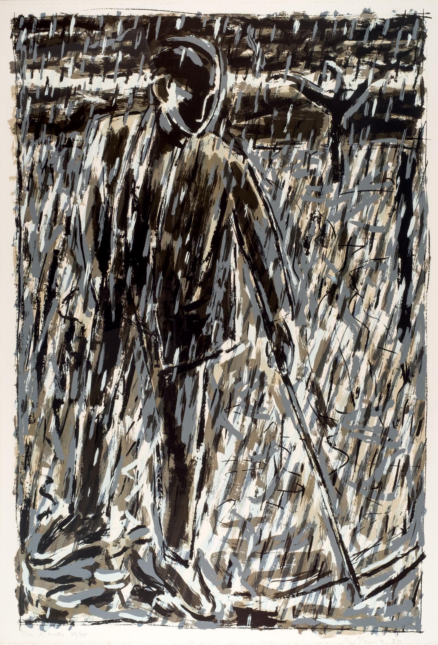 Alfonso Albacete. March days: ALBACETE, ALFONSO (1950). "Días de marzo (1984)". Serigrafía sobre papel Guarro. Firmada y fechada (84) en el ángulo inferior derecho. Titulada y numerada (33/35) en el ángulo infe