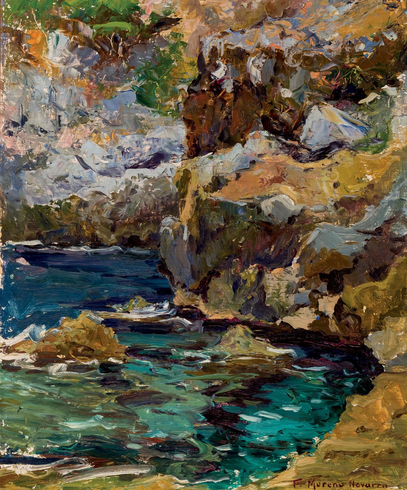 MORENO NAVARRO, FRANCISCO. "Cala". Ã“leo sobre tabla.: MORENO NAVARRO, FRANCISCO. "Cala". Ã“leo sobre tabla. Firmado en el Ã¡ngulo inferior izquierdo. 45 x 37 cm