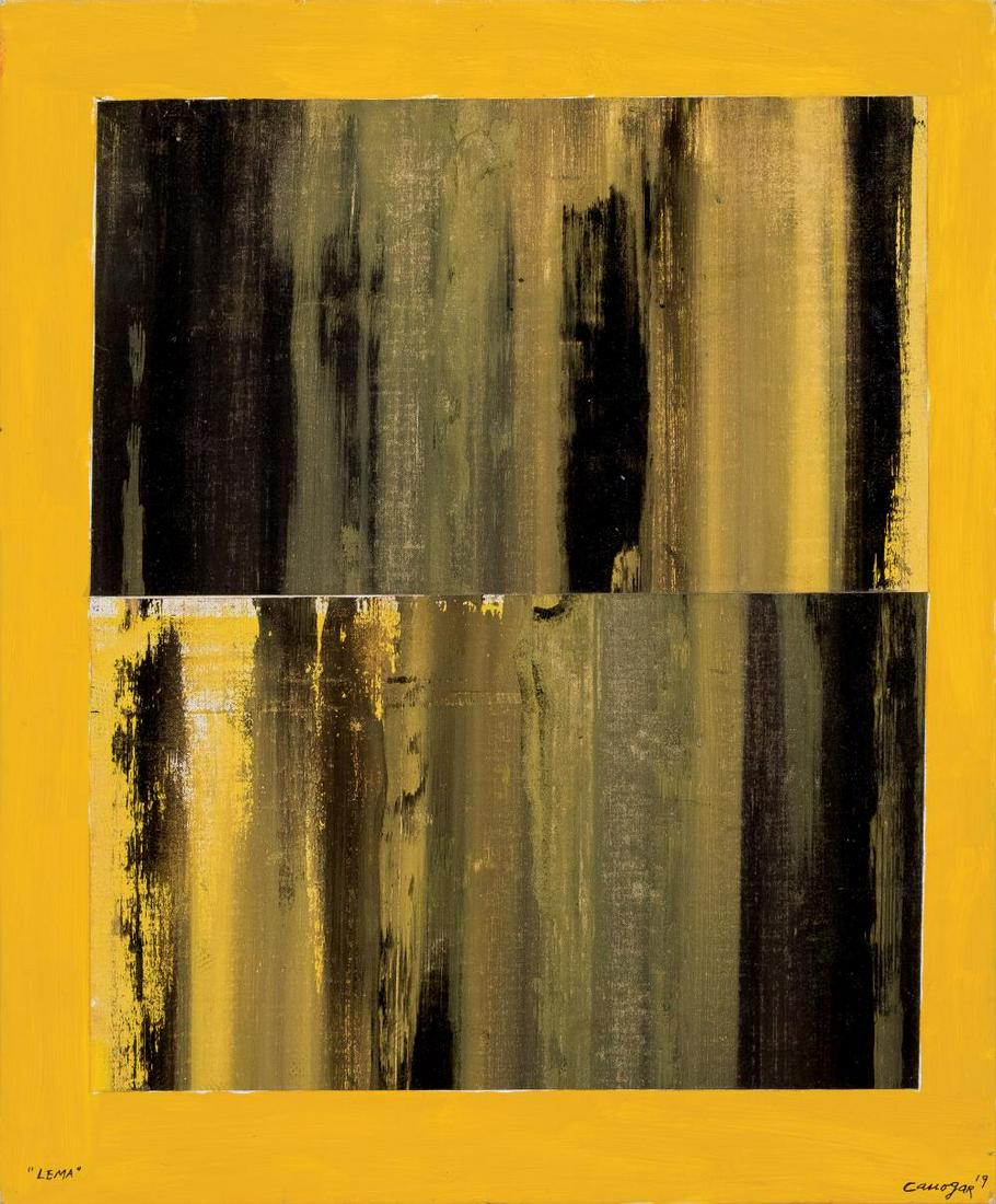 Rafael Canogar. Lema (2019): Óleo sobre lienzo. Firmado y fechado (19) en el ángulo inferior derecho. Titulado en el ángulo inferior izquierdo. Al dorso firmado, fechado y titulado. Procedencia: - Colección del artista - Cole