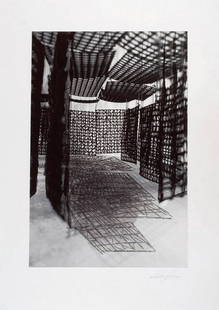 Cristina Iglesias. Estudio. (2007): IGLESIAS,CRISTINA (1956). "Estudio. Pasillo suspendido XVI. (2007)". Aguafuerte y fotograbado sobre papel Somerset. Firmado en el ángulo inferior derecho. Numerado (66/100) en el ángulo infe