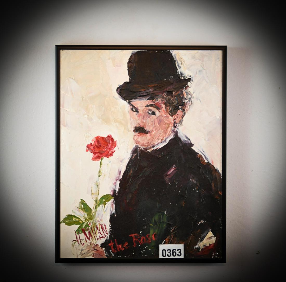 Henrietta Milan The Rose Charlie Chaplain Oil on Canvas Signed Original (1 of 2)