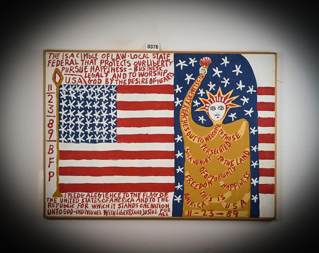 B F Perkins Flag & Miss Liberty Original Canvas (1 of 1)