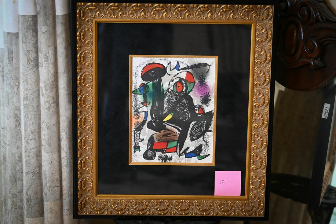 Joan Miro Lithograph: Joan Miro Lithograph; Measures: Opening: 9.5x12, Frame: 22.5x25.5