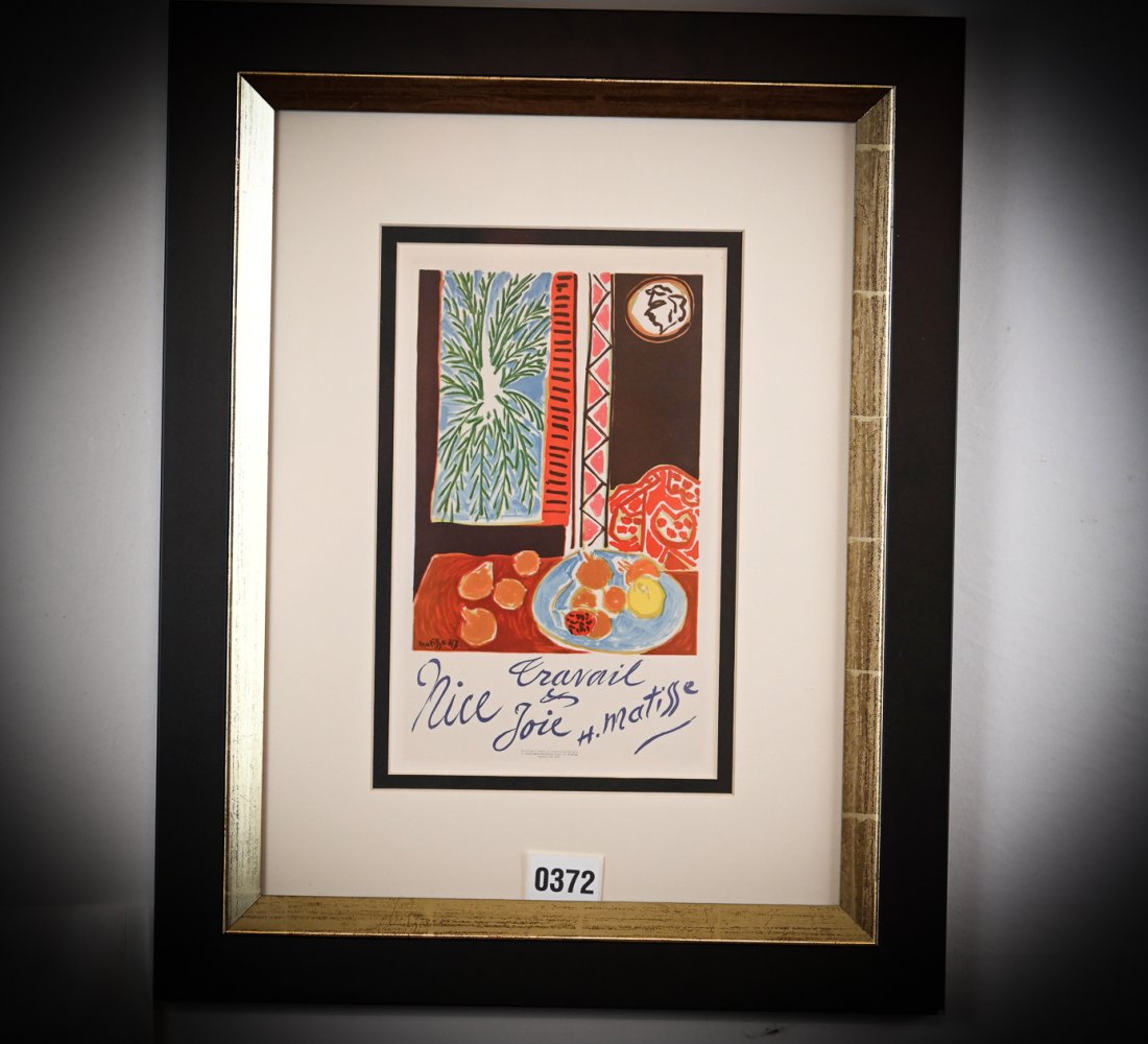Henri Matisse Framed Nice Cravail Joie Signed Lithograph: Henri Matisse Framed Nice Cravail Joie Signed Lithograph. Frame opening measures: 7" x 11", Frame measures: 17" x 22"