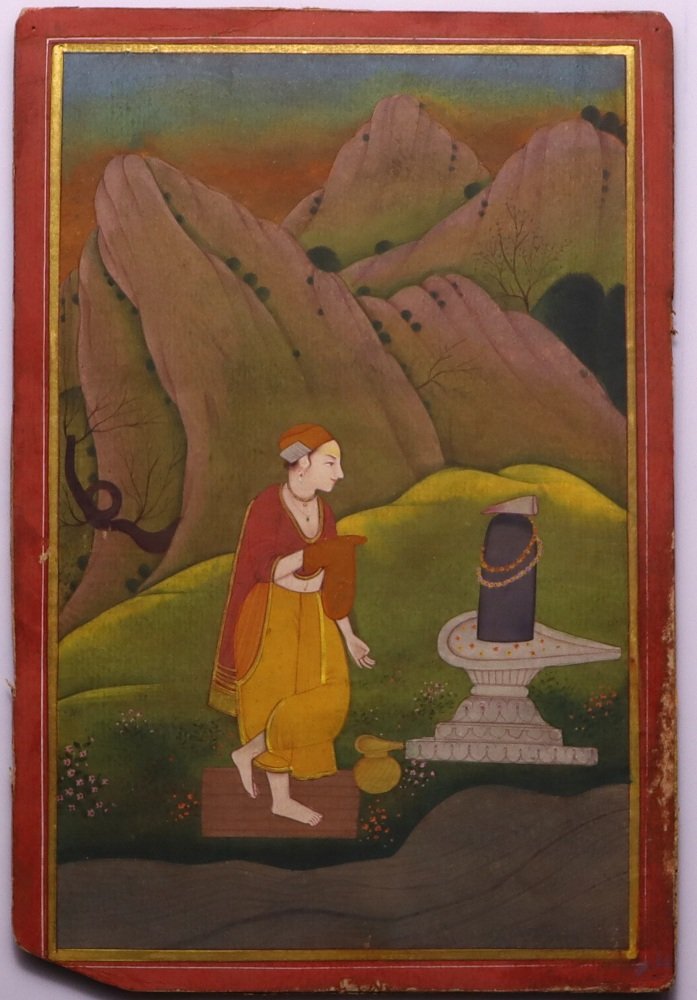 OLD MINIATURE PAINTING FROM PAHARI (INDIA): OLD MINIATURE PAINTING FROM PAHARI (SCHOOL) OPAQUE PIGMENT ON PAPER, SIZE : 24 X 16 CM.