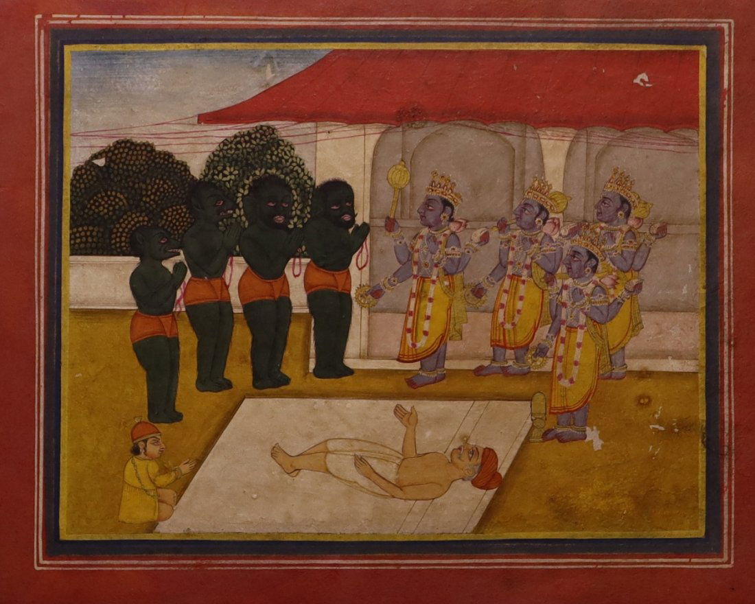 OLD MINIATURE PAINTING FROM PAHARI (INDIA): OLD MINIATURE PAINTING FROM PAHARI (SCHOOL) OPAQUE PIGMENT ON PAPER, SIZE : 17 X 14 CM.