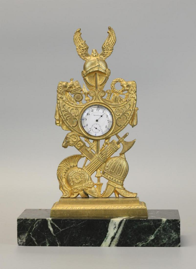 Dore Bronze clock on black marble with white stripes, (1 of 7)