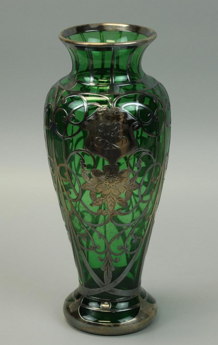 Green vase overlaid with Sterling silver, 19th century (1 of 6)