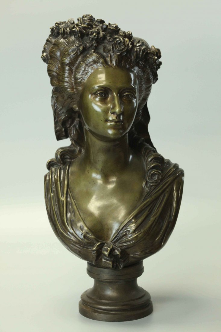 19th Century Bronze Bust Pretty Woman, signed P. BAUR (1 of 7)