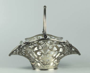 Sterling Silver Basket: Sterling silver basket, handmade, marked "Galt&Bro" to base, very good condition, 10.75 x 12.25 inches, weight 656.1 grams (21 ounces)