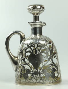 1910-1920 American Stering Silver Tick Overlay: 1910-1920 American Sterling Silver Tick Overlay Decanter, marked "Sterling" on the bottom, good condition, 8 x 6.5 inches