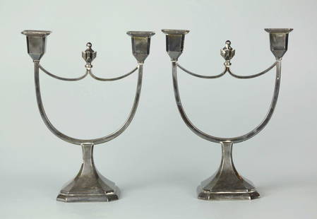 Pair Sterling Silver Candelabra: Pair Sterling Silver Candelabra, sterling silver 0950, probably Japan, total weight 1116 grams (36 ounces)