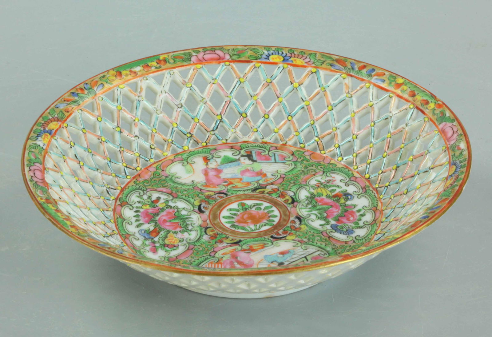 19th Century Rose Medallion Porcelain Fruit Plate (1 of 6)