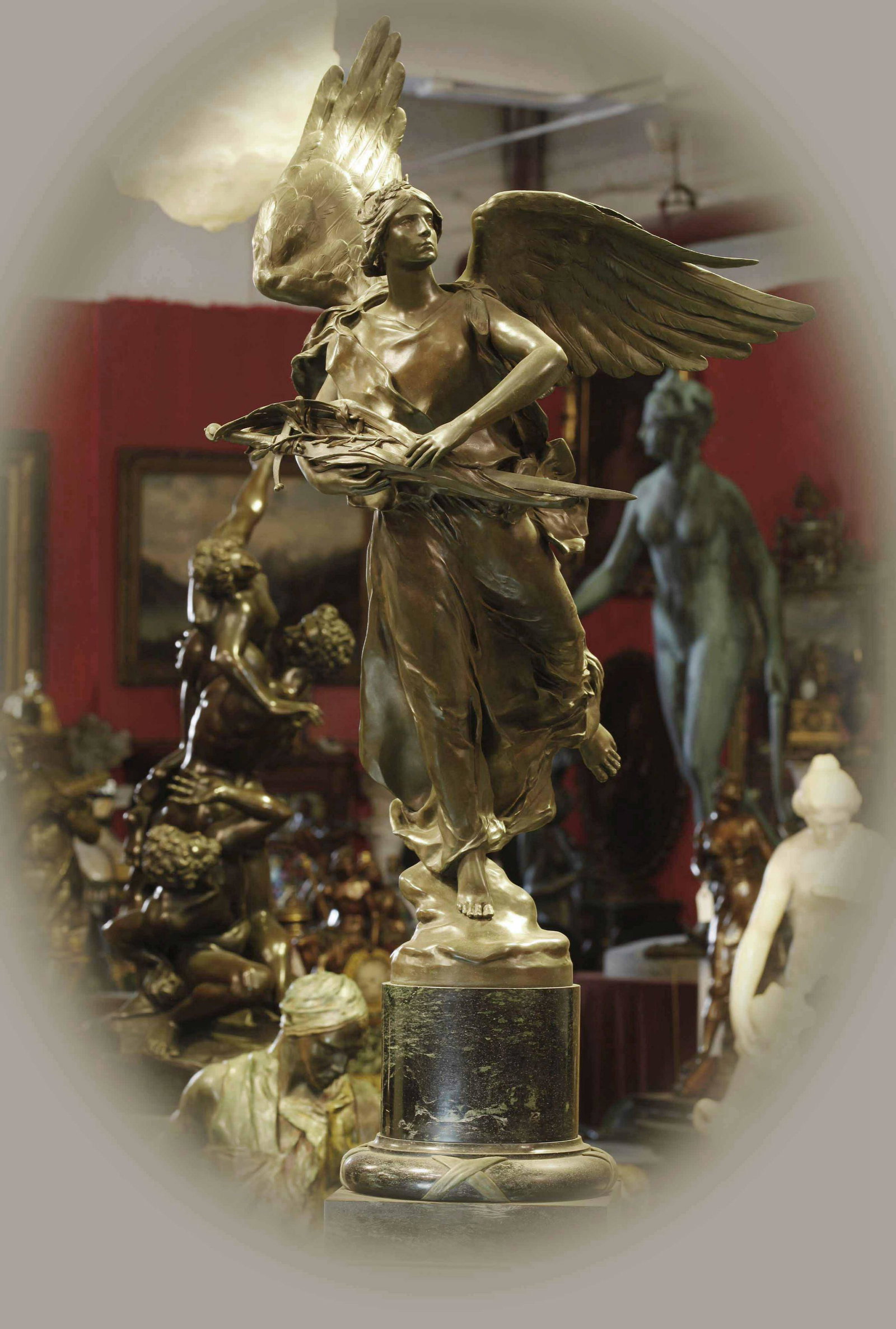 19 C Large Bronze Sculpture With Dark Marble Base, (1 of 11)