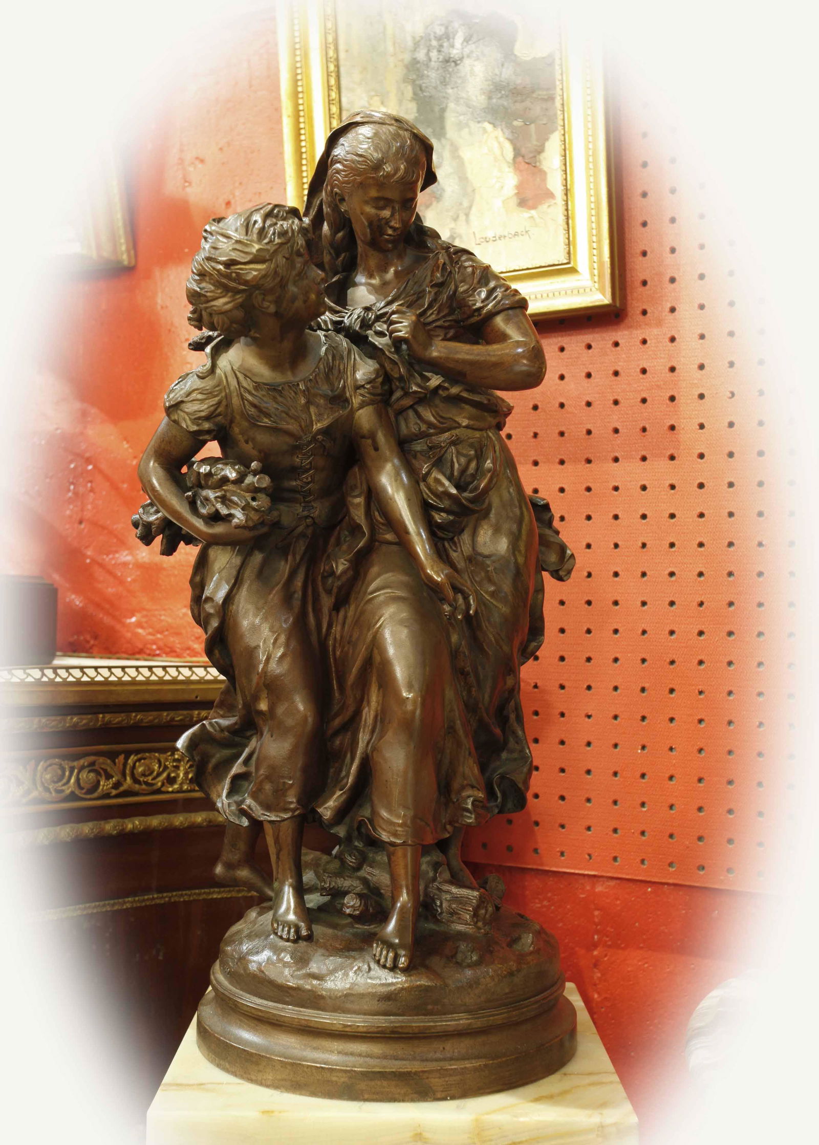 19th century brown patina bronze sculpture, signed (1 of 9)