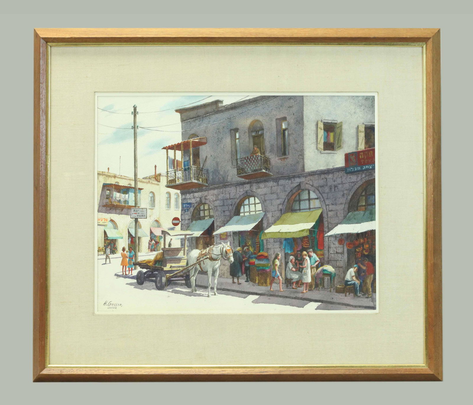19H.Gasser , Watercolor, flea market in Vaffa, signed (1 of 6)