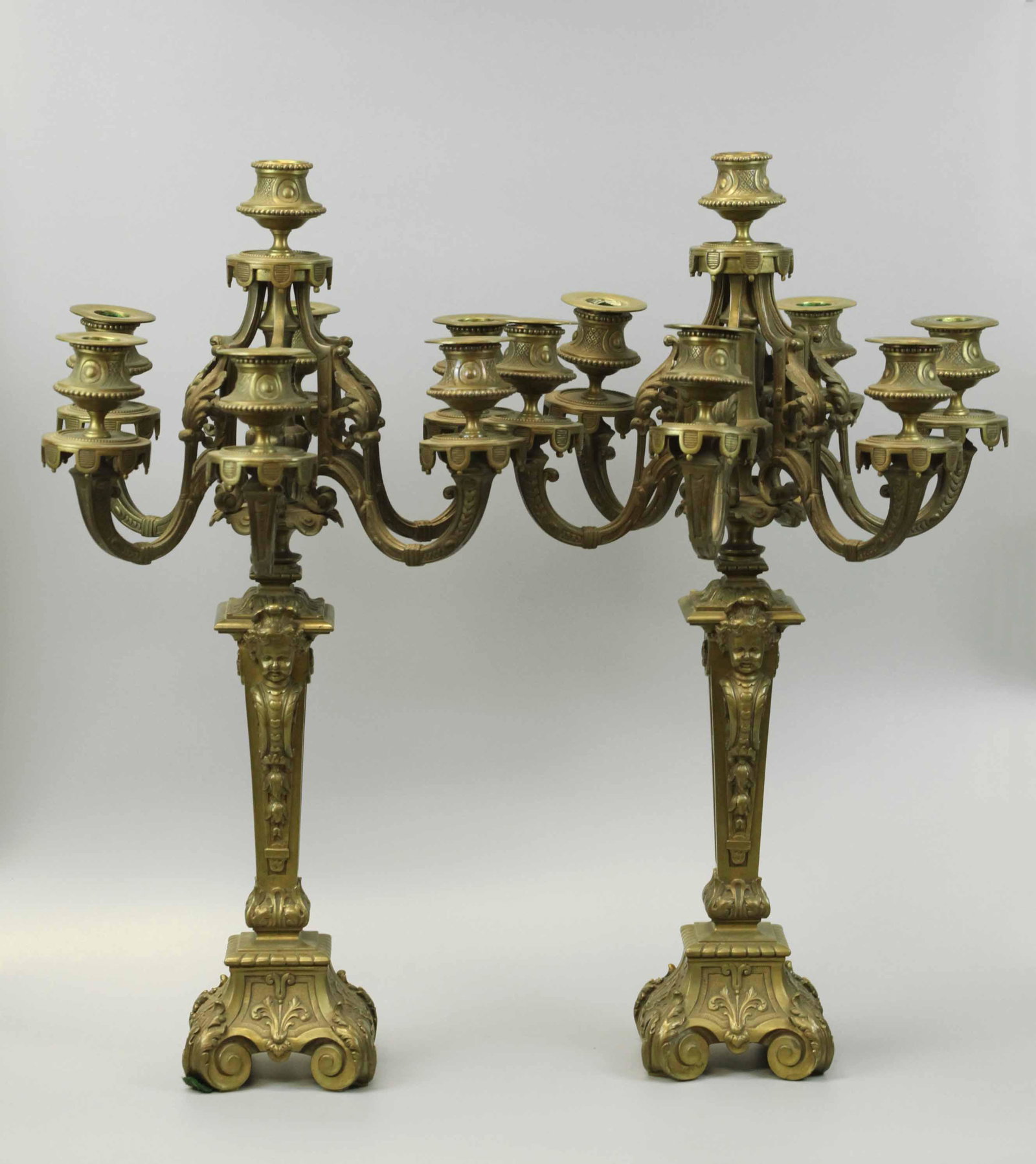 Pair of bronze candelabras, 19th century (1 of 7)