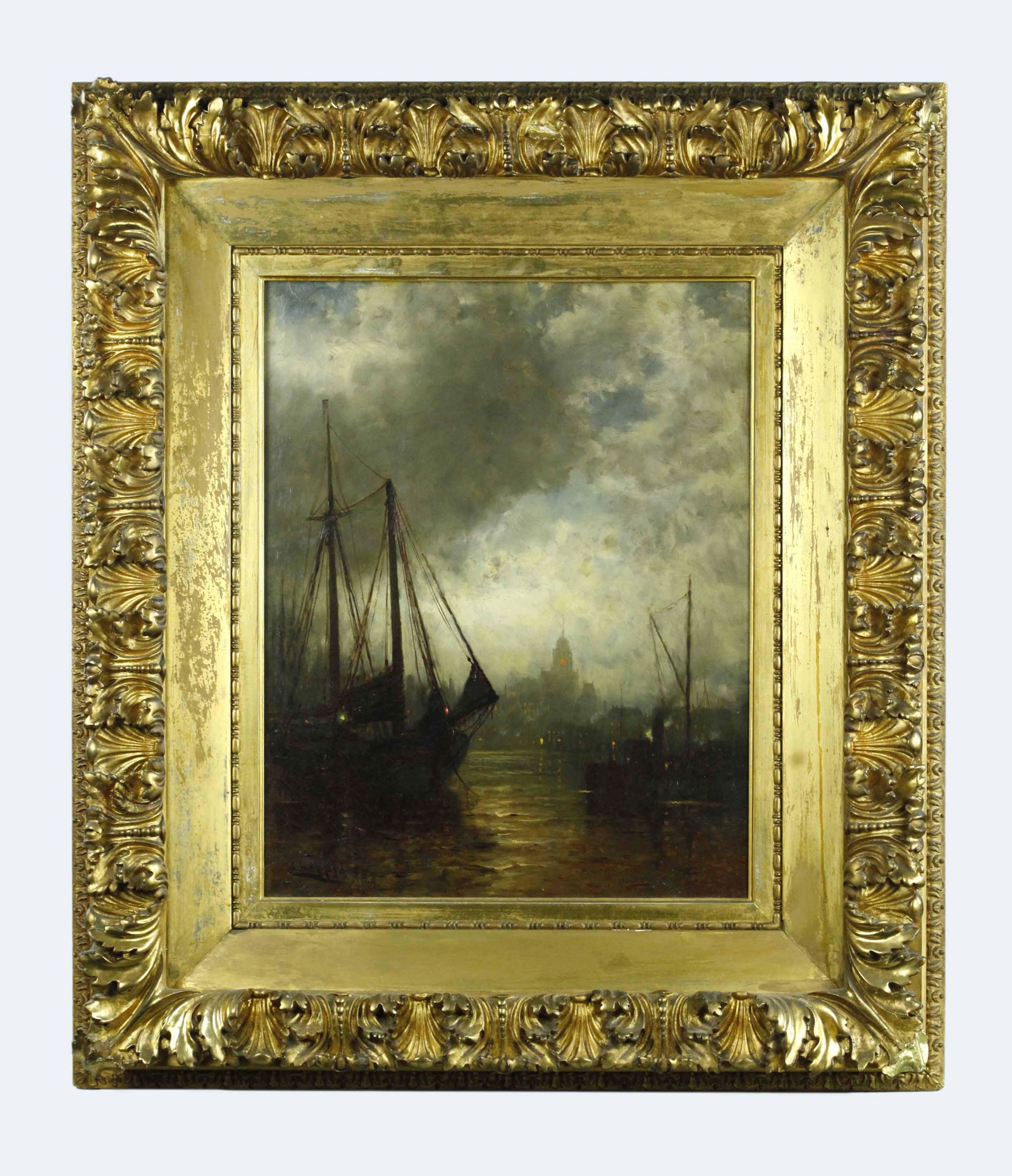 19th Century, Oil On Canvas,Boats at night, signed (1 of 11)
