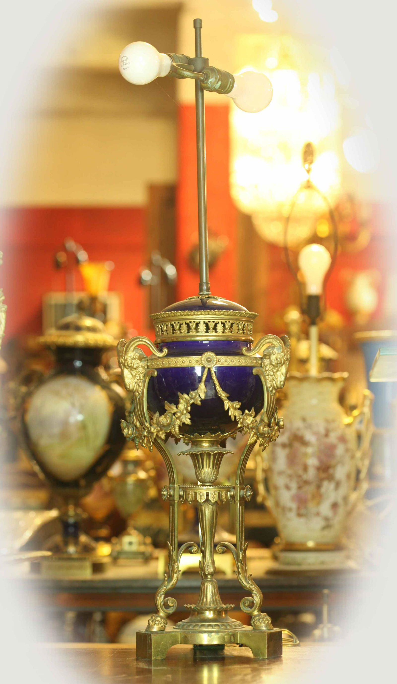 19th century cobalt blue and Dore bronze lamp (1 of 8)