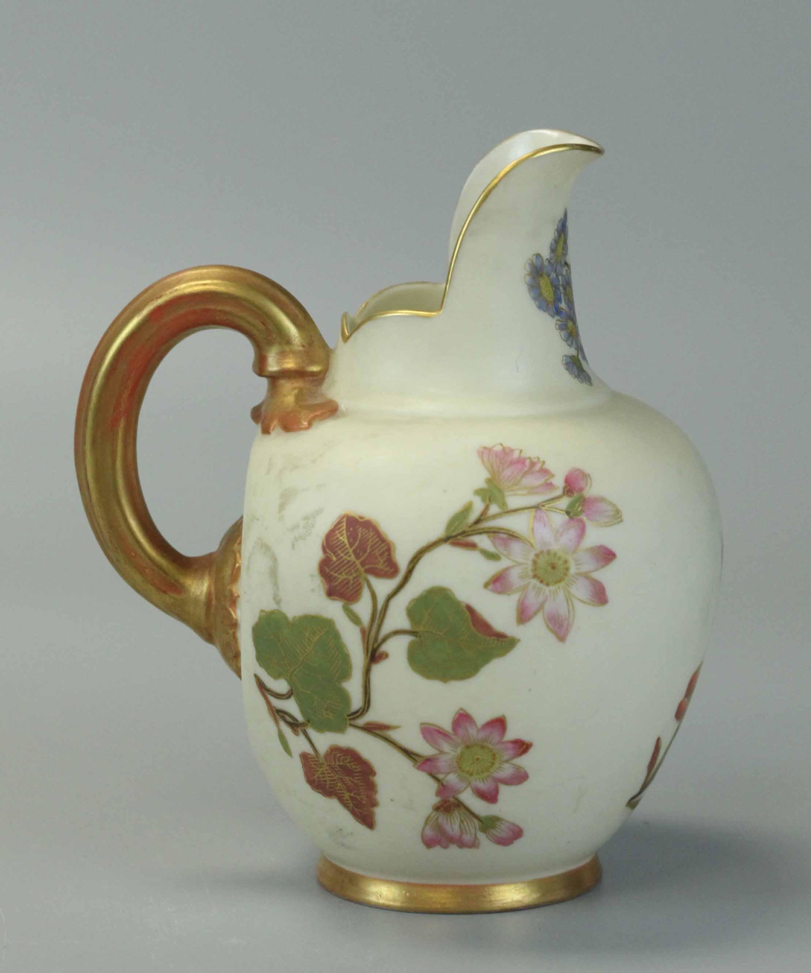 19th Century Royal Worcester Porcelain: 19th Century Royal Worcester Porcelain, ivory color with hand painted flowers, England, 5x4 inches