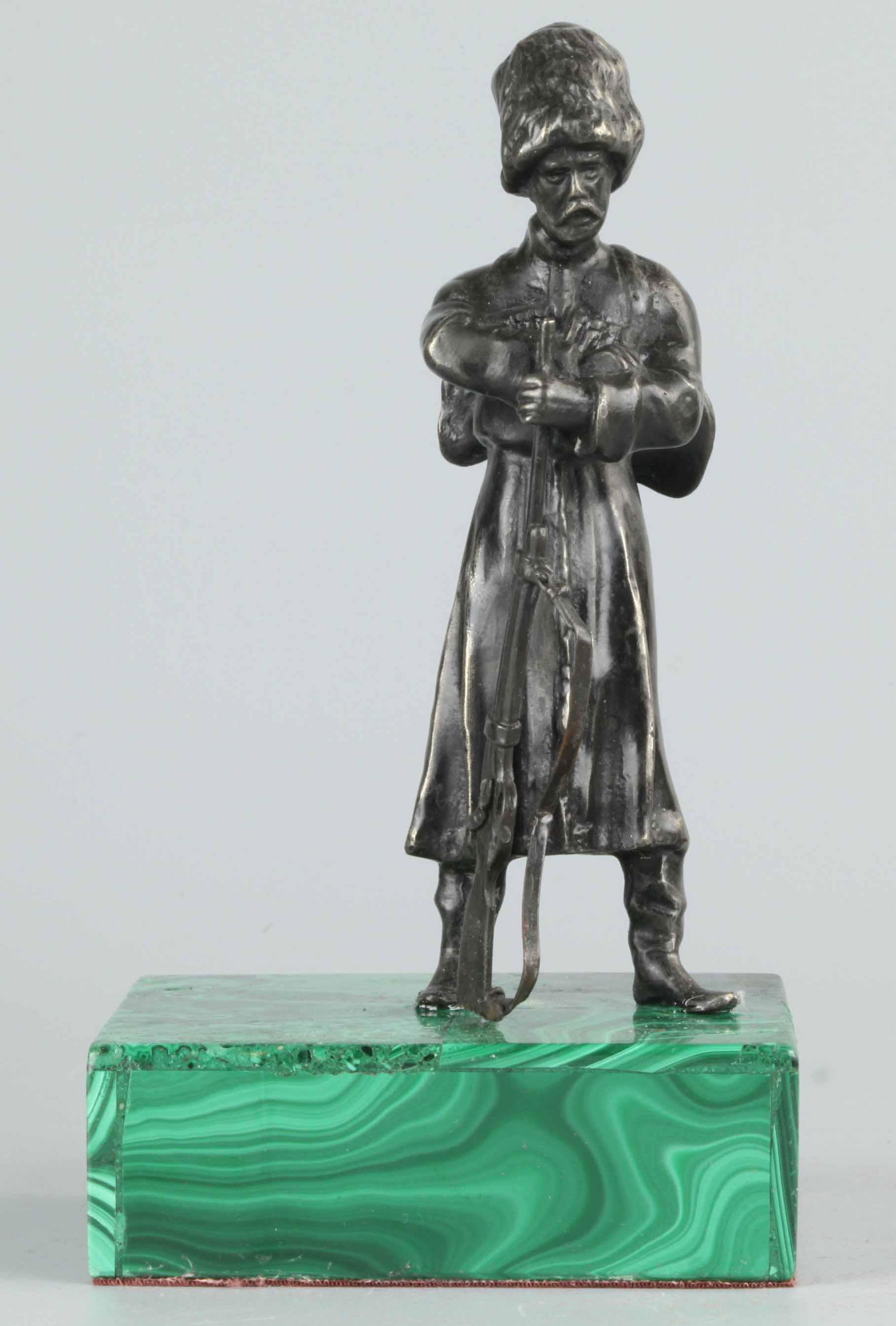 Russian bronze cossack on malachite base (1 of 7)