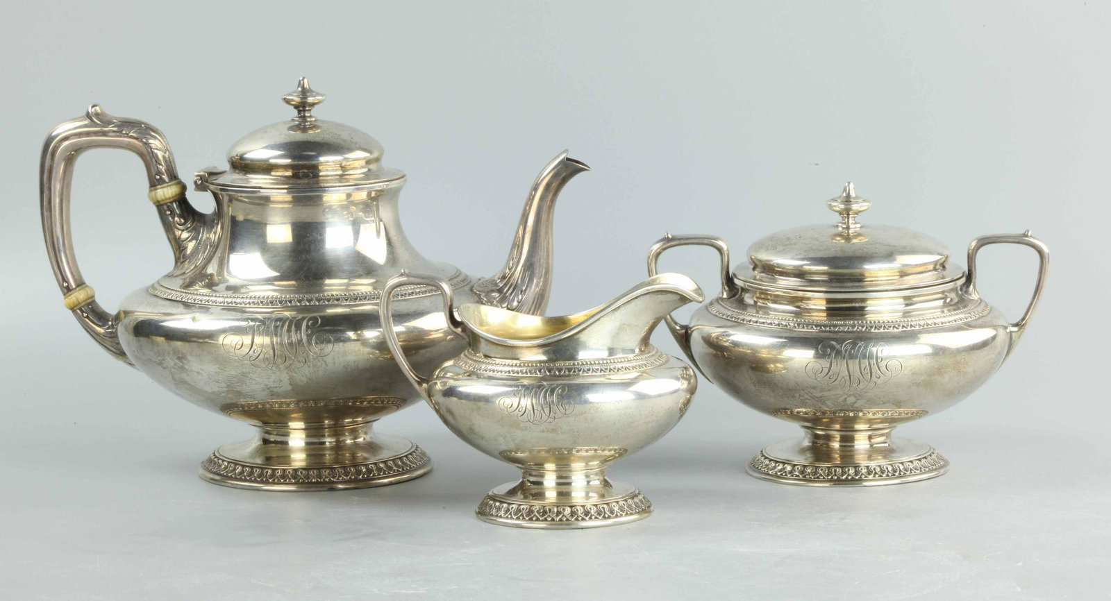 Sterling silver tea set, three pieces (1 of 6)